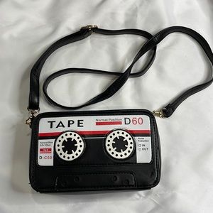 Cassette tape shoulder bag purse